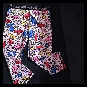 White Keith Harring Capri Leggings
